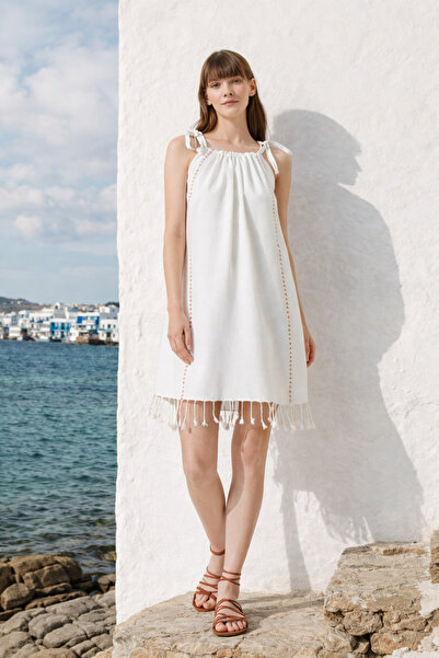 İrya Serene Shirred Beach Dress - Πορτοκαλί πλεκτό διάτρητο