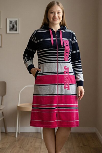 ROMEO LİFE Γυναικείο φόρεμα μεγάλου μεγέθους βαμβακερό βελούδο με φερμουάρ 3291