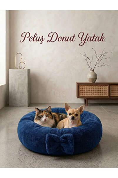 Patiderm Pelüş simit Kedi & Küçük Irk Köpek Yatağı - Mavi