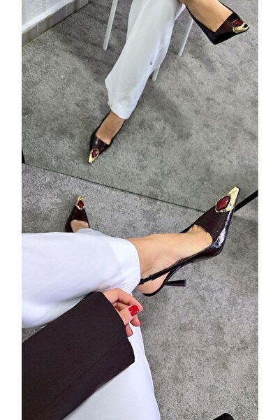 MYVOLANTE Καφέ λουστρίνι γυναικεία κλασικά παπούτσια με τακούνι