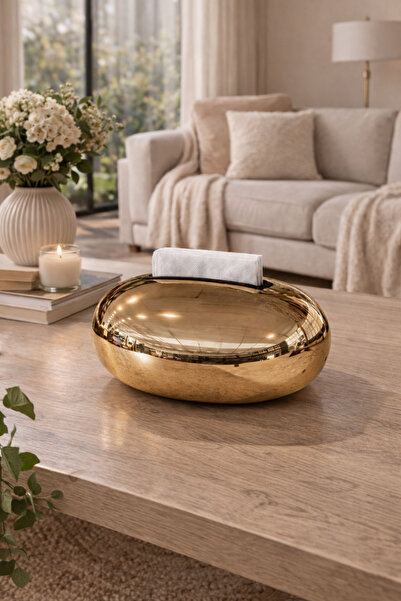 ARVALE Gold Bronz Dekoratif Parlak Peçetelik – Modern Tasarım Parlak Altın Ma...