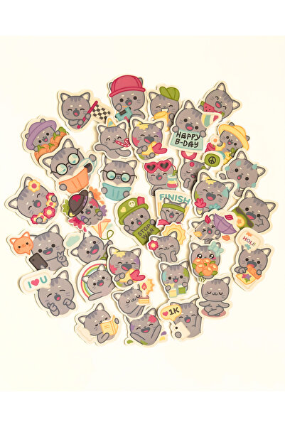 TT sticker Χαριτωμένο σετ αυτοκόλλητων με γκρι γάτα Kawaii για Bullet Journal...