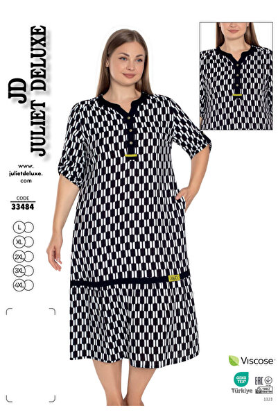 Juliet Deluxe Γυναικείο φόρεμα με μοτίβο με κουμπιά από ύφασμα βισκόζης 33484