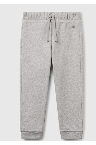 United Colors of Benetton Pantaloni de trening pentru fete, gri melange, cu l...
