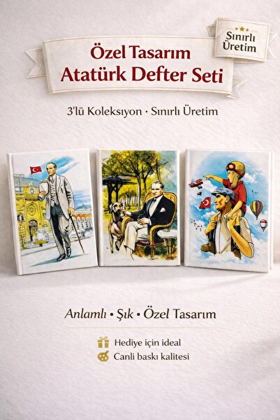 ÖZ KIRTASİYE Atatürk Tasarımlı 3'lü Defter (29ekim-23nisan-19mayıs) Hediyellk...