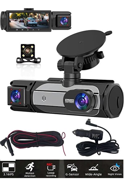 MPIA 1080p Ön Arka ve Araç İçi Kayıt Kamerası 3 kamera Lens Hareket Algılama ...