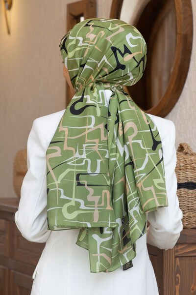 Vissona 100% Silk Striped Patterned Khaki Color Shal