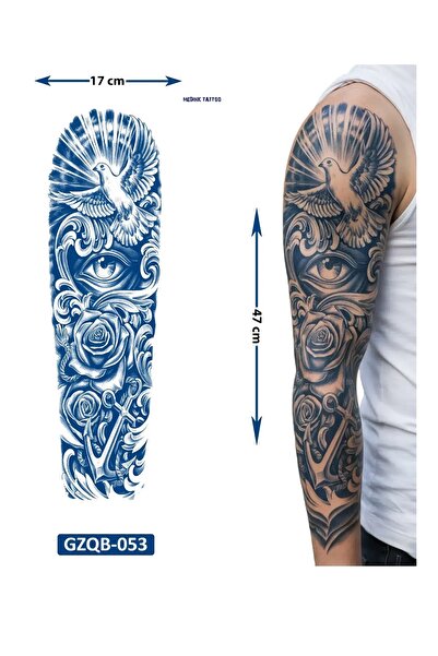 Airbrush Tattoo Güvercin Gül 3 Hafta Kalıcı Tam Kol Bacak Kaplama Yapıştırma ...
