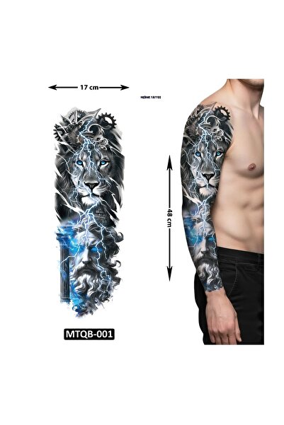 Airbrush Tattoo Aslan 1 Hafta Kalıcı Tam Kol Bacak Yapıştırma Geçici Dövme 46 CM