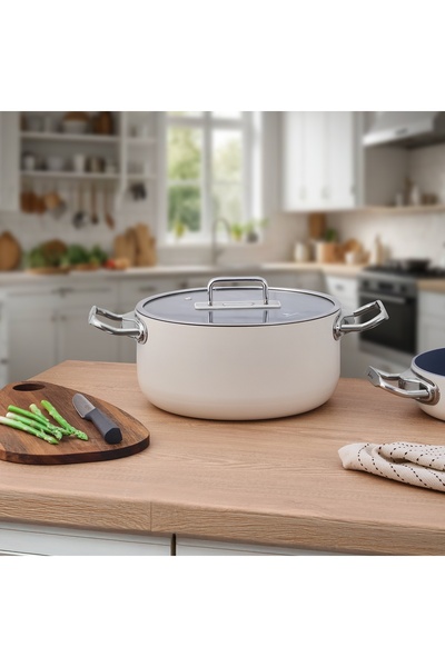 Aryıldız وعاء كولومبوس الكريستالي المعدني ذو المقبض الزجاجي - 24 سم