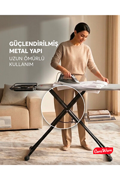 Ceraware Nero Premium Ütü Masası Sallanmaz StabilBase Sistem Kalın Boru Büyük Boy Profesyonel Ütü Deneyimi