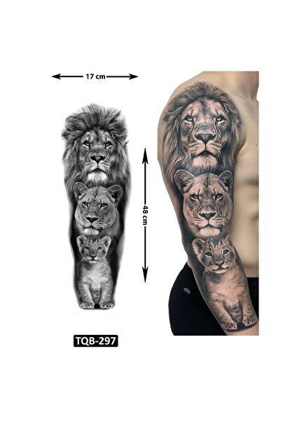 Airbrush Tattoo Aslan Ailesi 1 Hafta Kalıcı Tam Kol Bacak Yapıştırma Geçici D...