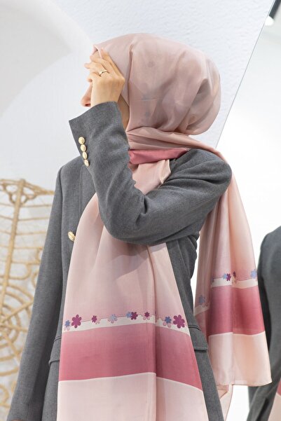 Vissona 100% Silk Floral Patterned Powder Colored 92X210 Shawl