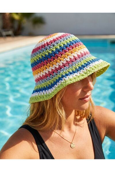 Axesoire 14546 Πλεκτό στο χέρι Πράσινο Φαρδύ Ψάθινο Καπέλο