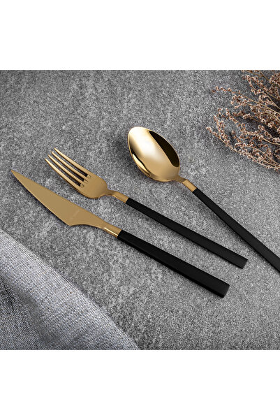 Aryıldız Vogue Pvd Gold Black 24 Pieces 6 Person Fork Spoon Knife Set