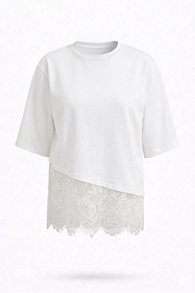 manana fashion Δαντέλα Λεπτομερές T-Shirt με ασύμμετρη κοπή