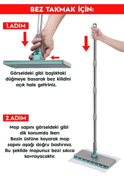 SMARTER Yeni Şip Şak Mop Otomatik El Değmeden Tüm Bezlerle Uyumlu Temizlik Seti Paspas