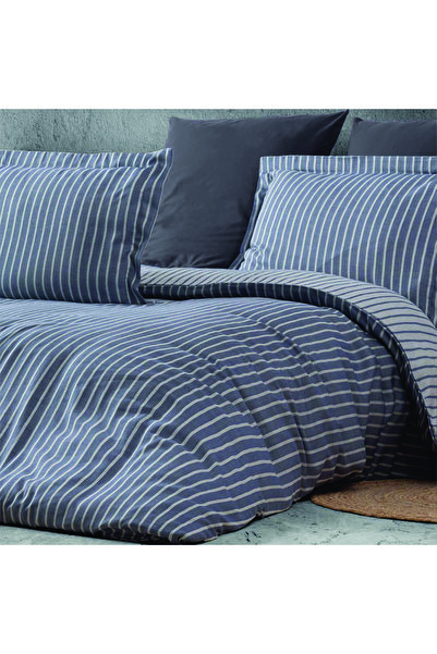 MAXSTYLE Bamboo Striped Anthracite Double Duvet Cover Set