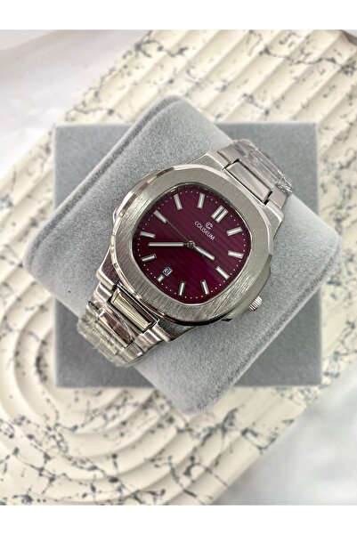 Mazzy  Eşref Tek Model İçi Bordo Patek Çelik Kol Saati