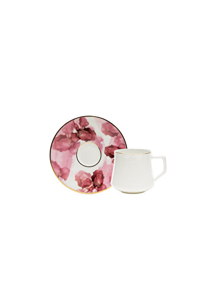 EVALIZA Pembe Çiçek 6 Kişilik Çay Fincan Takımı 130 ml