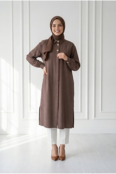 BENAHOLL Zemheri Διπλό Μεταλλικό Τουνίκ με Κουμπιά και Σχισμή-GS531 Καφέ