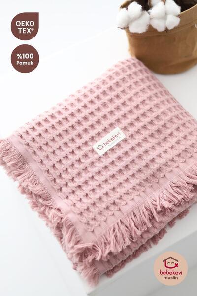 Bebekevi EOKO-TEX Sertifikalı %100 Pamuk Müslin Waffle Battaniye Pembe