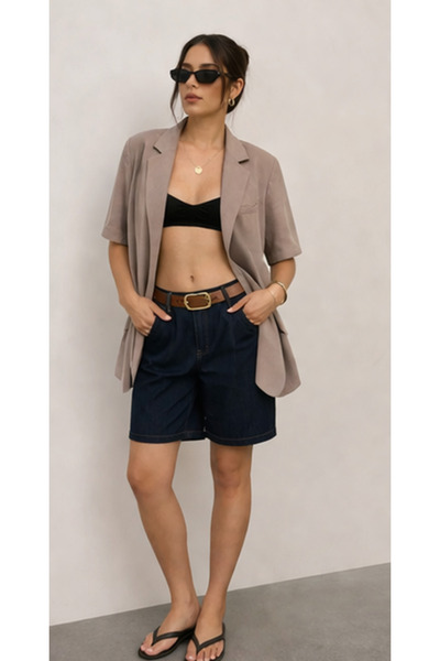 D'RECCY Διπλόστρωτο παλτό με λαιμόκοψη, άνετη εφαρμογή, λεπτό μπλέιζερ με επέ...