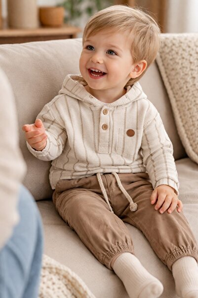 Babyhola Baby Boy Holiday Set Muslin Fabric Hooded Top and Pants Set 2219