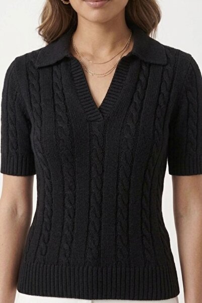 Cockatoo Πλεκτό πουλόβερ/μπλούζα με λαιμόκοψη πόλο και κοντά μανίκια