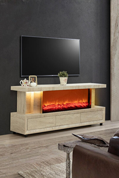 Breda Home Concept Efes Mdf Şömineli Traverten Bluetooth Bağlantılı Renk Deği...