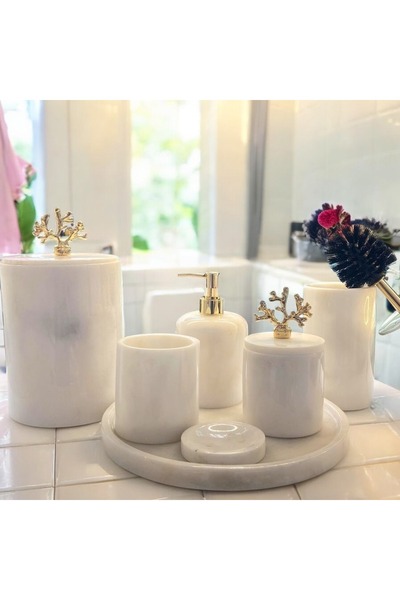 Pietro Di Marble Beyaz Mermer 11 Parça Klasik Model Banyo takımımız (Banyo Se...