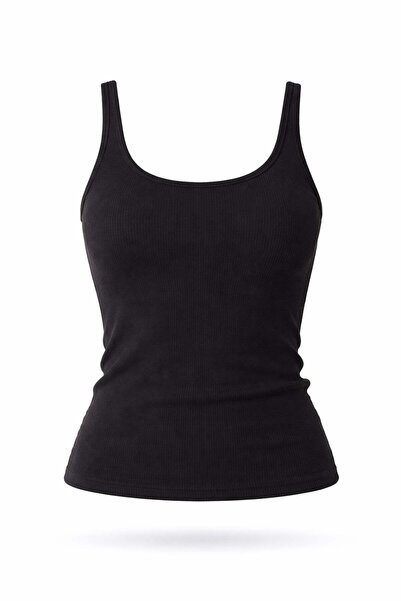 5in1Canpolat Black U-Neck Ribbed Basic Undershirt