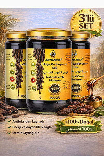 APİMED KEÇİBOYNUZU ÖZÜ 3*800 GR Harnup Pekmezi Yoğun Kıvam Enerji Kaynağı Pre...