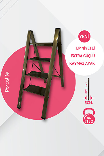 Portalife Katlanır Merdiven 4 Basamak Bronz Şık Merdiven – Alüminyum, Ev Tipi...