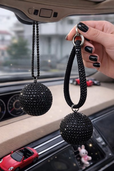 EFEAKS Otomobil dikiz süsü taşlı dikiz süsü ve oto anahtarlık siyah disco top...