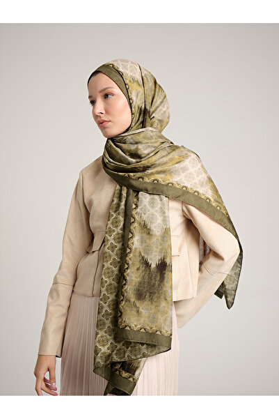 Ayshara Suyolu Με έθνικ μοτίβο Διπλής όψης Σάλι - Πράσινο Ελιάς