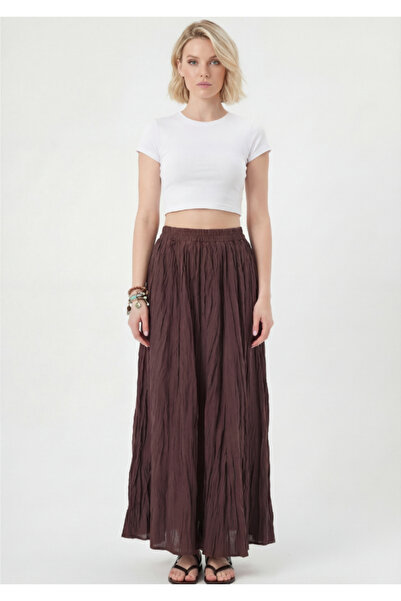 OLİZZA Γυναικεία φούστα από ύφασμα βουάλ σε καφέ απόχρωση, με ελαστική μέση, ...