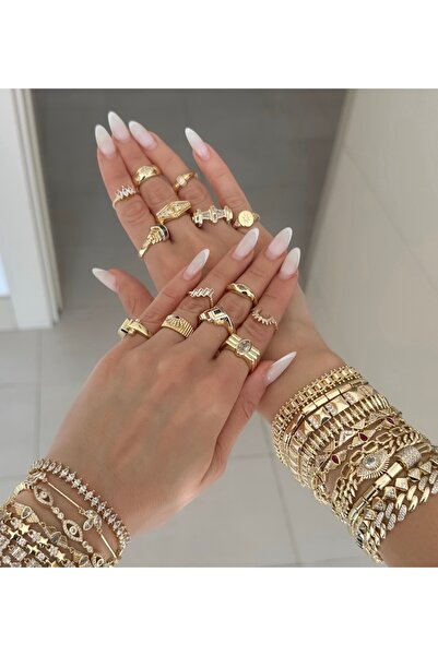 Xui Trend Marka Model Oval Taşlı Gold Renk Yüzük/ Zirkon Parıltılı Taş Detayl...