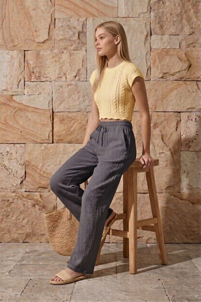 Shiron Sportswear&Company Καπνιστή μουσελίνα παντελόνι palazzo 100% οργανικό ...