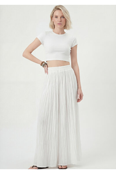 OLİZZA Fusta de damă din țesătură albă din voal, cu pliuri, cu talie elastică...