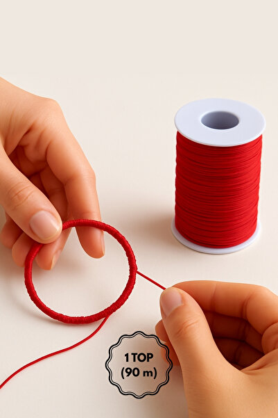 Bimotif 1 خيط أحمر (90 متر) (ذيل الفئران)، 2 مم، خيط لصنع الأساور