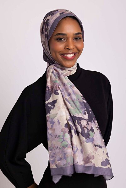 Ayshara Single-Sided Shawl with Bud Leaf Pattern - Lilac Purple