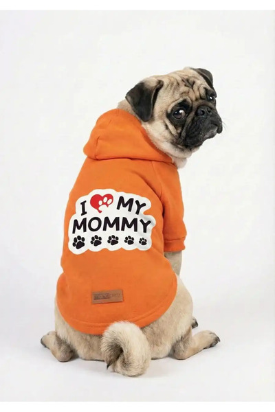 MPZ Pets Cat and Dog Outfit & Gown - Orange Hoodie and "My Mommy" Texti