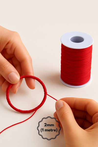 Bimotif Kırmızı Floş İp, 2 mm, (SIÇAN KUYRUĞU), Uzunluk 1 metre, Bileklik Yap...