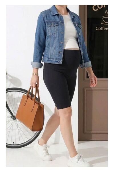 WAYS Kadın Siyah Dalgıç Diz Üstü Biker Tayt Yüksek Bel Ayarlanabilir & Esnek Hamile Tayt