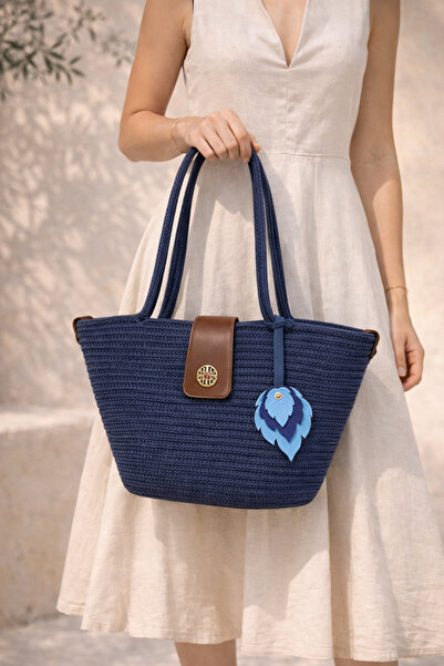 MaVaux Elira Halat Örgü Γυναικεία Δερμάτινη Τσάντα Παραλίας και Καθημερινής Χ...