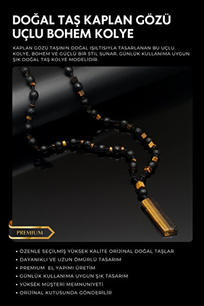 Seven Art Jewelry قلادة بوهيمية من الحجر الطبيعي على شكل عين النمر - قلادة من...