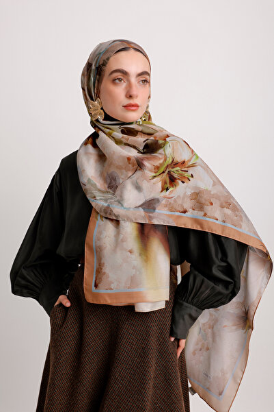 Ayshara Çiçek Hattı Με σχέδιο Μονόπλευρο Σάλι - Κεραμιδί Καφέ