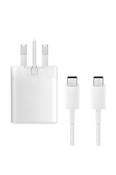 Primo Plus محول طاقة 25 وات للشحن السريع ثلاثي الدبابيس مع كابل من النوع C، أبيض