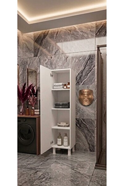 Gökbudak Mobilya Çok Amaçlı Banyo Dolabı – Kapaklı Raflı MDF Dolap 128x30x30 ...